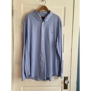 Ralph Lauren Knit Oxford Button Down Shirt Blue Size 2X Big 100% Cotton